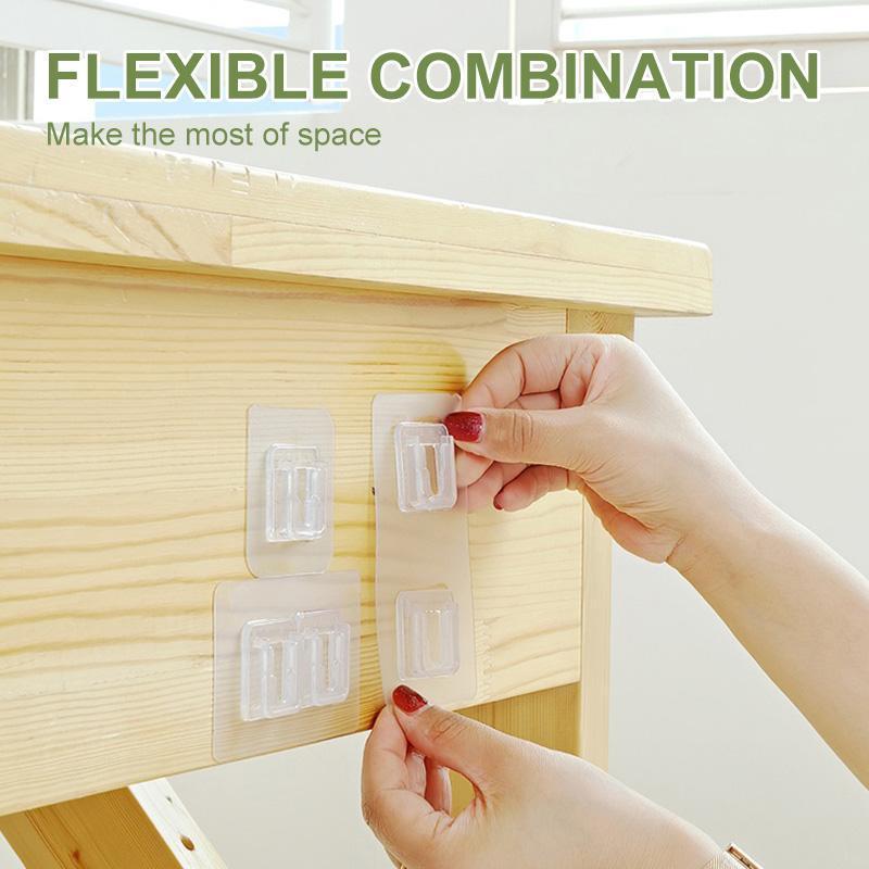 Double-sided adhesive hooks for a no-drill storage solution 